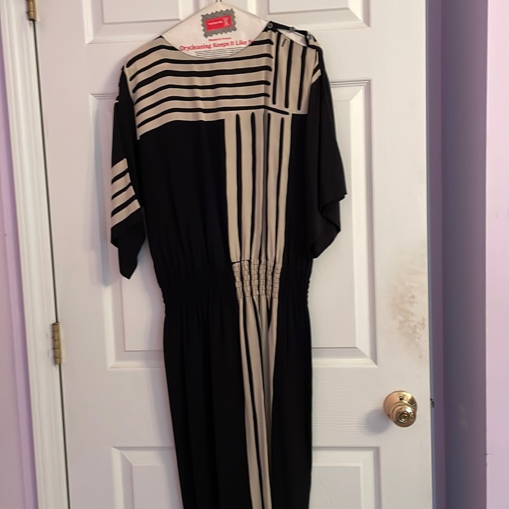 Size 4 silk black & beige midi dress